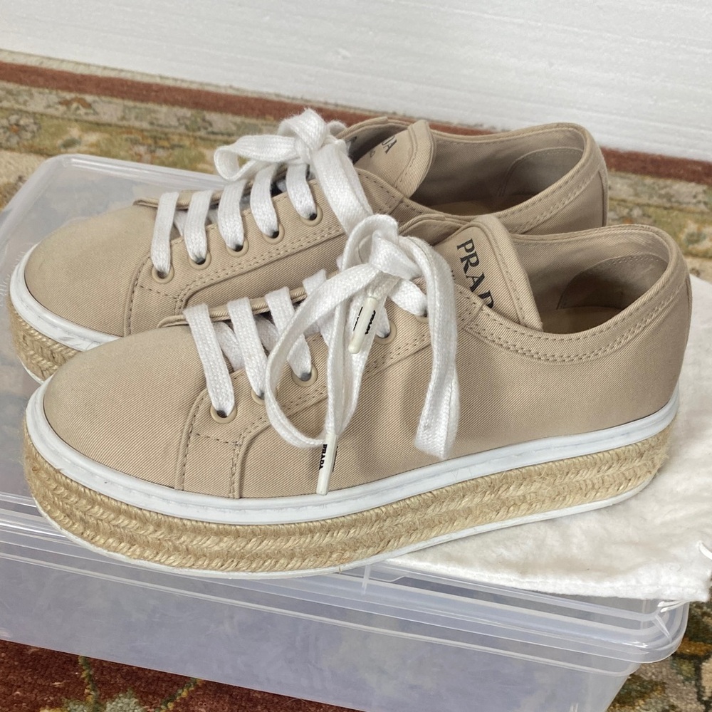 PRADA Natural Gabardine Espadrille Wedge Sneakers 38 - Picture 3 of 10